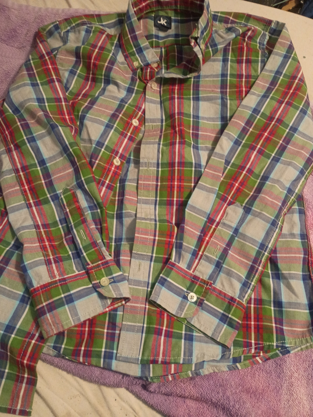 DKNY Boys Multicolor Plaid Button-Down Shirt — Red, Green, Blue